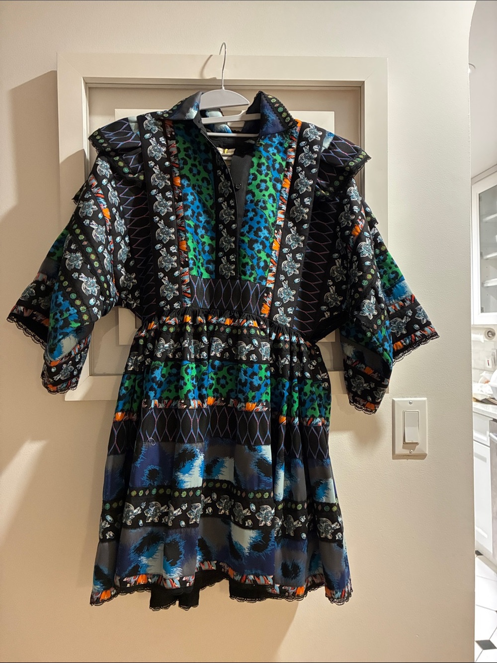 Kenzo for H&M Black Dress with Blue and Green Pattern